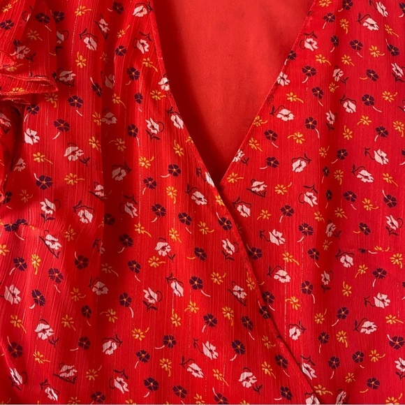 Madewell Floral Tiered Sleeves Peplum Top. Shimmery Red Sz 00 - Picture 6 of 12